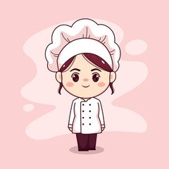 Cute and kawaii female chef cartoon manga chibi vector character design Premium