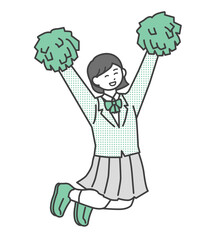 ポンポンを持って応援している女子学生のイラスト素材