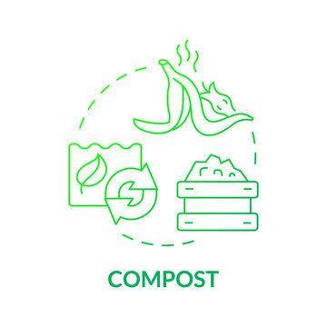 Compost green gradient concept icon. Organic Trash. Recycled garbage. Minimize waste abstract idea thin line illustration. Isolated outline drawing. Roboto-Medium, Myriad Pro-Bold fonts used