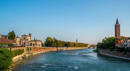 Fototapeta premium Scene along the river Adige in Verona, Italy 
