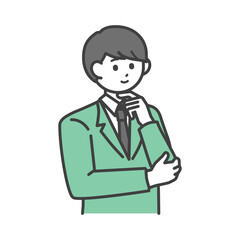 考え事をしている男子学生のイラスト素材
