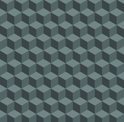 Abstract vector background of dark grey 3D cubes stacked on each other to create dimension. Seamless pattern. Modern, business, corporate background. Copy space.