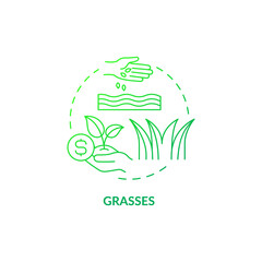 Grasses green gradient concept icon. Growing switchgrass abstract idea thin line illustration. Biofuel production. Isolated outline drawing. Roboto-Medium, Myriad Pro-Bold fonts used