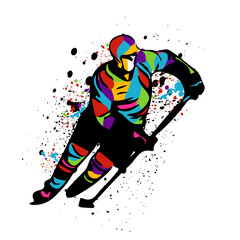 Hockey Player in Action Abstract Splatter Colorful