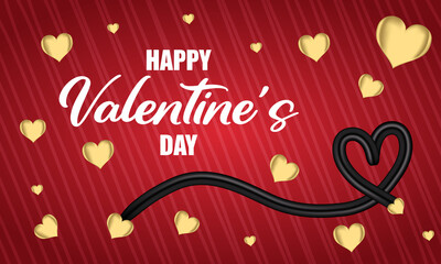 Naklejka premium Happy Valentine's Day banner. alentines Day greeting card template with typography text happy valentine`s day gold and red heart. Vector illustration