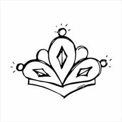 Hand drawn luxurious royal crown in doodle or sketch style. A rough draft of the crown.