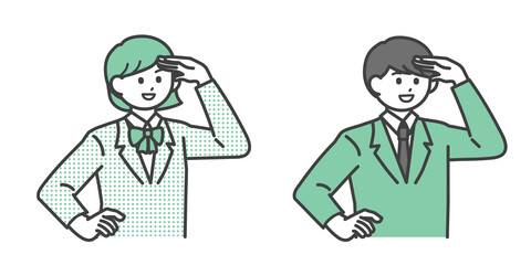 手をかざして探す男子学生と女子学生のイラスト素材