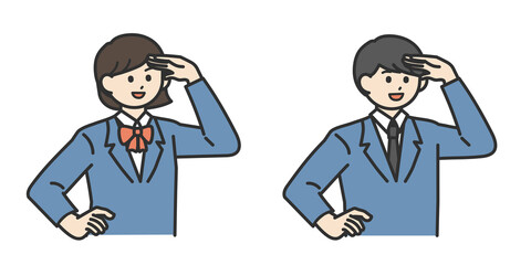 手をかざして探す男子学生と女子学生のイラスト素材