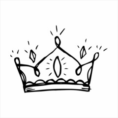 Hand drawn luxurious royal crown in doodle or sketch style. A rough draft of the crown.