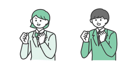 ガッツポーズをする男子学生と女子学生のイラスト素材