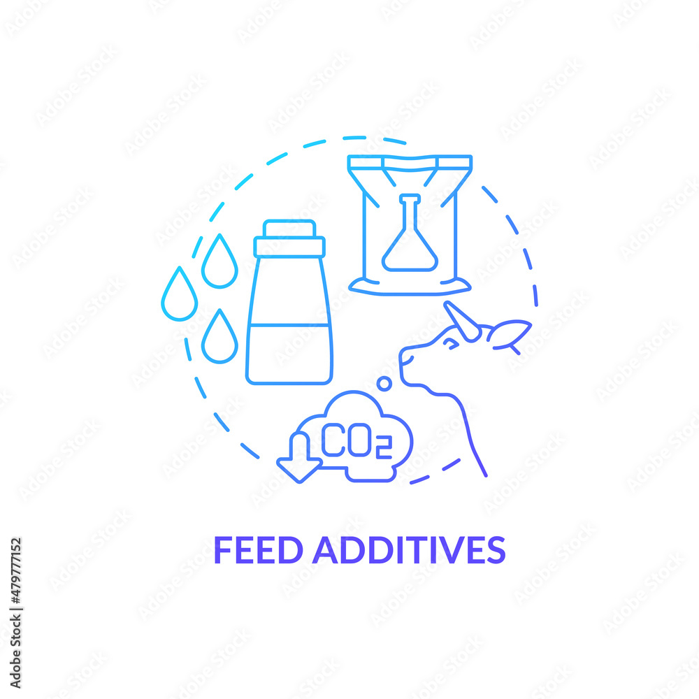 Poster feed additives blue gradient concept icon. reducing methane emissions in livestock abstract idea thi