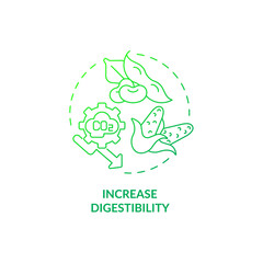 Increase digestibility green gradient concept icon. Livestock greenhouse gases reduction abstract idea thin line illustration. Isolated outline drawing. Roboto-Medium, Myriad Pro-Bold fonts used