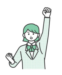 ガッツポーズをする女子学生のイラスト素材
