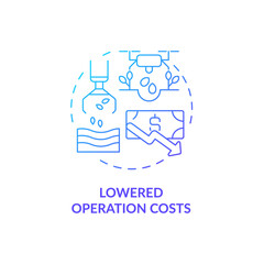 Lowered operation costs blue gradient concept icon. Maintaining revenue abstract idea thin line illustration. Operating expenses. Isolated outline drawing. Roboto-Medium, Myriad Pro-Bold fonts used