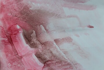 Brown-pink-white watercolor background. Transparent lines and spots. Paint leaks and ombre effects. Abstract hand-painted image.