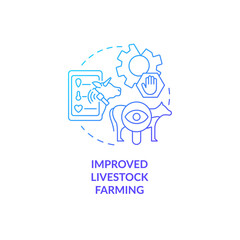 Improved livestock farming blue gradient concept icon. Increasing animal welfare abstract idea thin line illustration. Isolated outline drawing. Roboto-Medium, Myriad Pro-Bold fonts used