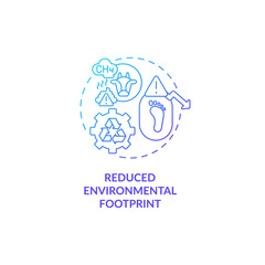 Reduced environmental footprint blue gradient concept icon. Lowering greenhouse gas emissions abstract idea thin line illustration. Isolated outline drawing. Roboto-Medium, Myriad Pro-Bold fonts used