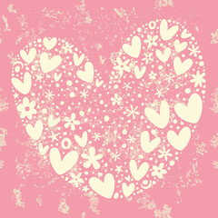 Print with a big heart on a pink background for your design.