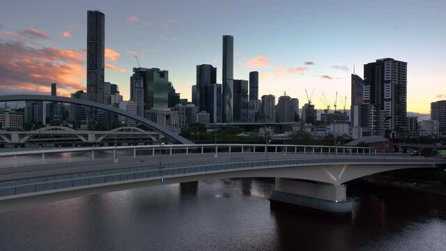 Cinematic Drone above Brisbane City at Sunrise