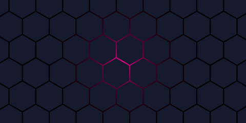 Abstract hexagonal metal background with pink light. grey and red hexagons modern background illustration.