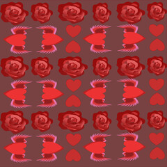 red roses with heart background, concept Valentine’s Day, vector 