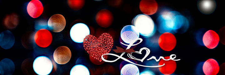 Valentine's day romantic greeting card with bokeh lights background. Symbol of romance and love....