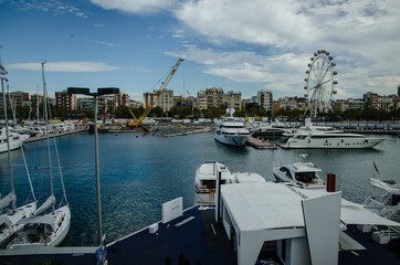 Fototapeta premium Sail Club yacht club BarcelonaReial Club Nàutic de Barcelona - port near Rambla del Mar. 