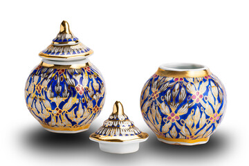 Thai traditional porcelain souvenir, Benjarong, it design as furniture with five colors.