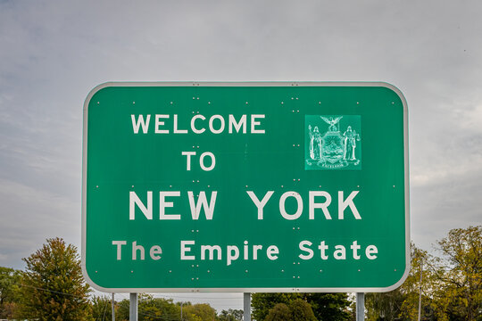 New York State Line Highway Sign