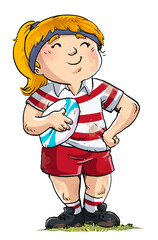 Illustration of female rugby player after a match