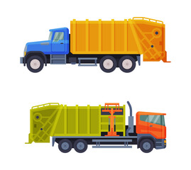 Garbage Truck for Transporting Solid Waste to Recycling Center Vector Set