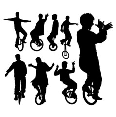 clown playing one wheel bicycle silhouette