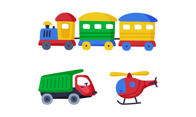 Truck and Train as Colorful Kids Toy Vector Set