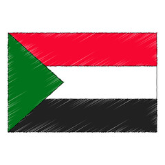 Hand drawn sketch flag of Sudan. doodle style icon