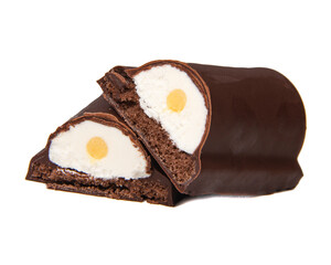 Glazed cream banana curds chocolate isolated on the white