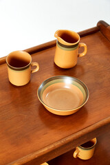 Vintage ceramic mug, bowl, and creamer pitcher. 