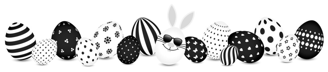 Weißes Hasenei Sonnebrille Und Ostereier Muster Schwarz Und Weiß Banner
