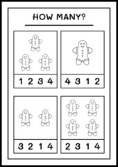 How many gingerbread cookie, game for children. Vector illustration, printable worksheet