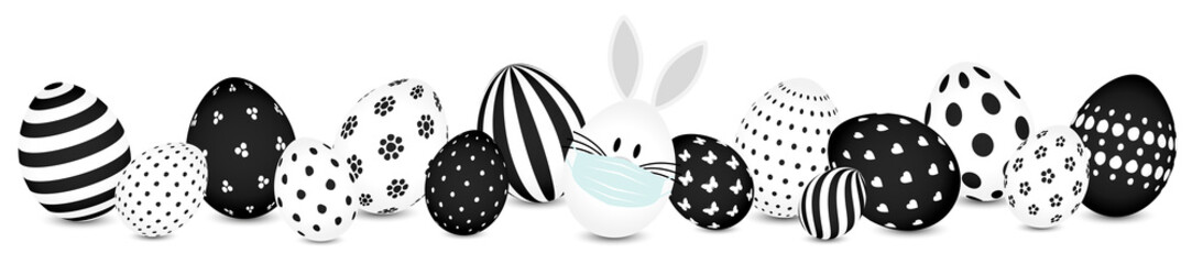 Weißes Hasenei Maske Und Ostereier Muster Schwarz Und Weiß Banner