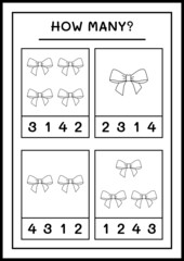 How many ribbon, game for children. Vector illustration, printable worksheet