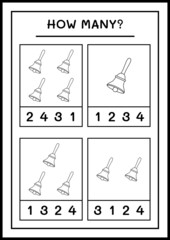 How many christmas bell, game for children. Vector illustration, printable worksheet