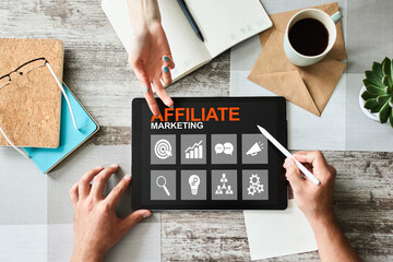 Affiliate marketing, Business and technology concept on virtual screen.