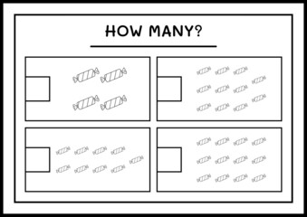 How many christmas candy, game for children. Vector illustration, printable worksheet