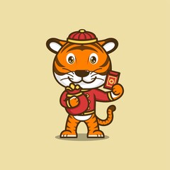 cute cartoon tiger in chinese new year. vector illustration for mascot logo or sticker