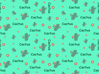 Cactus cartoon character seamless pattern on green background.Pixel style