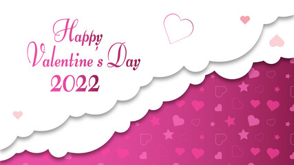 Valentines day card banner template background with hearts on pink and white background.
