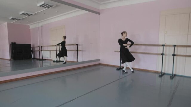Beautiful Young Ballerinas performing folk dance. practice