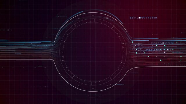 Circle HUD head-up display interface moving arrow for data networking, technology cyber and futuristic concept on the dark background, with dark and grain concept