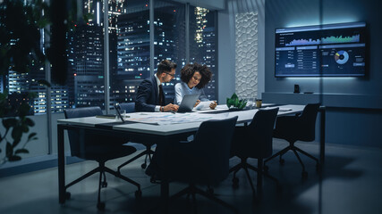 Businesspeople in Modern Office: Business Meeting of Two Managers. CEO and Operations Director...