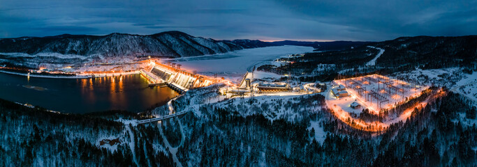Winter landscape, view of the hydroelectric daь